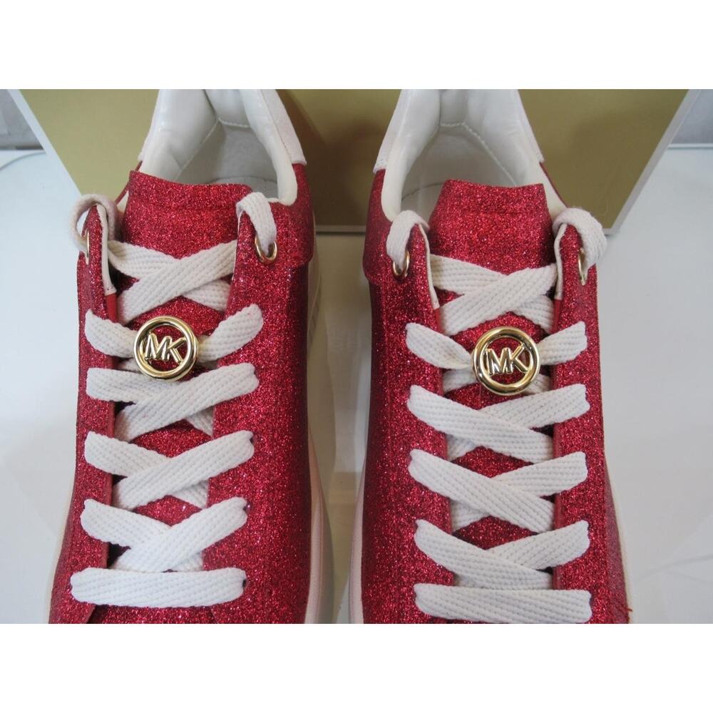 Michael Kors Size 8.5 Dottie Lace Up Platform Sneakers Glitter Leather Red - Picture 5 of 8